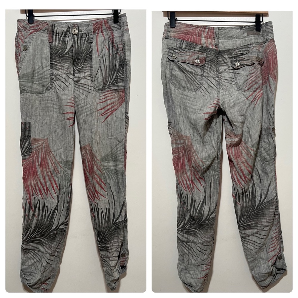 ANTHROPOLOGIE LEVEL 99 LINEN BLEND WOMEN PANTS LEAF PRINT SIZE 25
